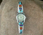 Genuine Navajo Silver Watch Turquoise, Opal, Jet, Sugelite, Gaspeite, and Spiny Oyster Inlay