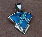 Genuine Navajo Sterling Silver Pendant- Water Mark Turquoise and Opal