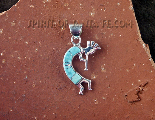 Navajo Solid Sterling Kokopelli Silver and Turquoise Pendant