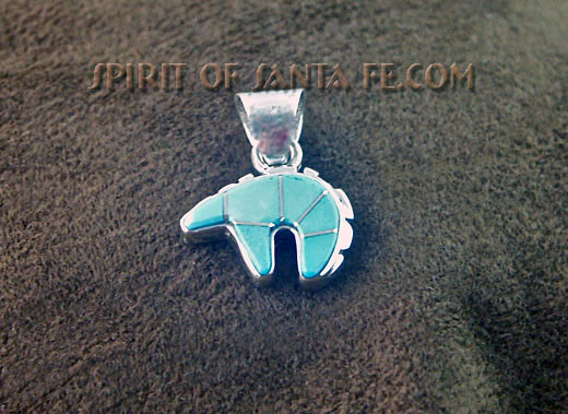 Navajo Silver Fetish Bear Pendant with Sleeping Beauty Turquoise